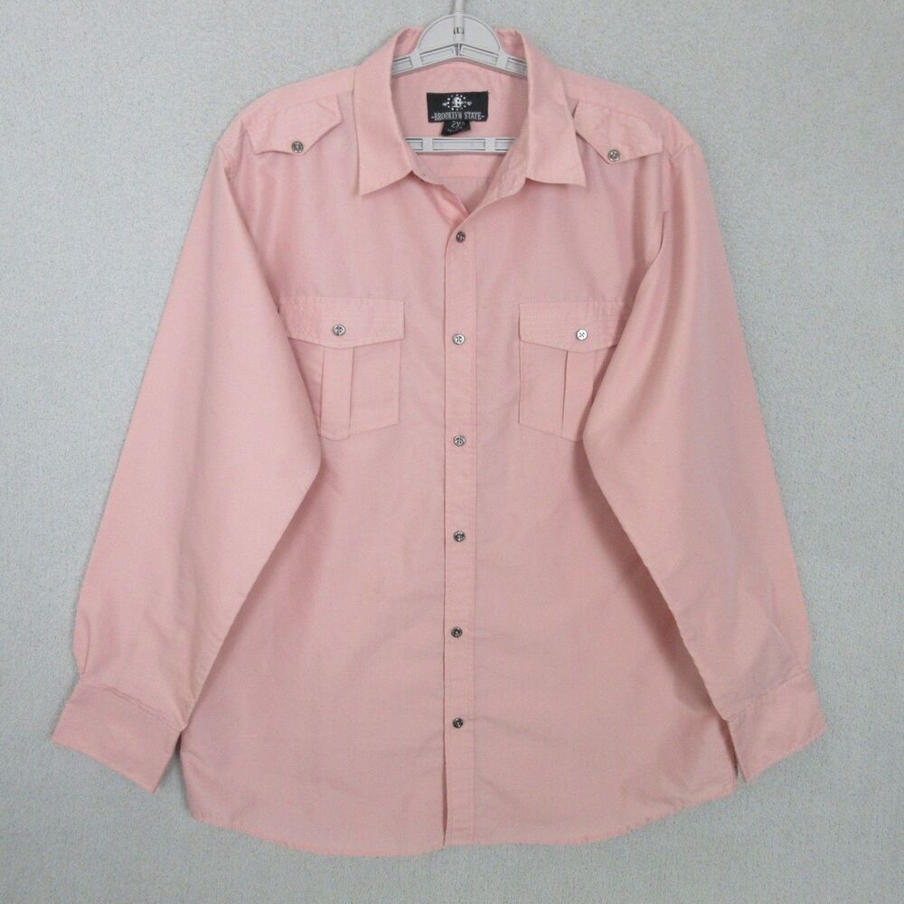 Brooklyn State Shirt Mens 2XL Long Sleeve Button Up Epaulet Metals Buttons Pink